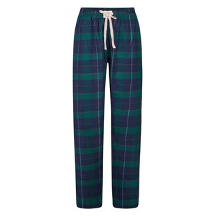Happy Shorts Dames Pyjama Broek Lang Donkerblauw/Groen Geruit Flanel
