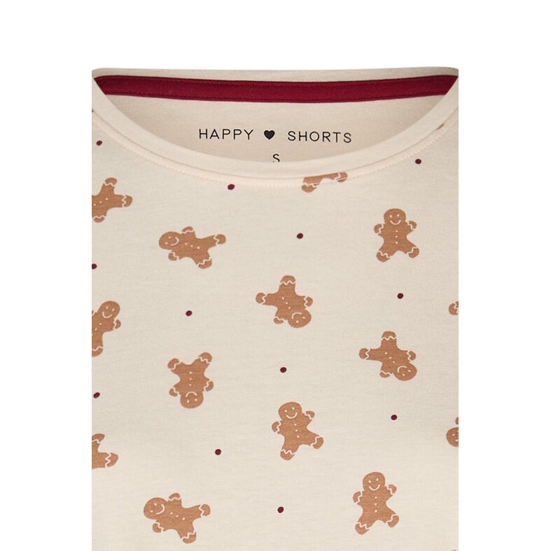 Happy Shorts Happy Shorts Dames Kerst Nachthemd Lange Mouw Wit Gingerbread