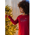 Happy Shorts Happy Shorts Ladies Christmas Nightshirt Long Sleeve Red Print