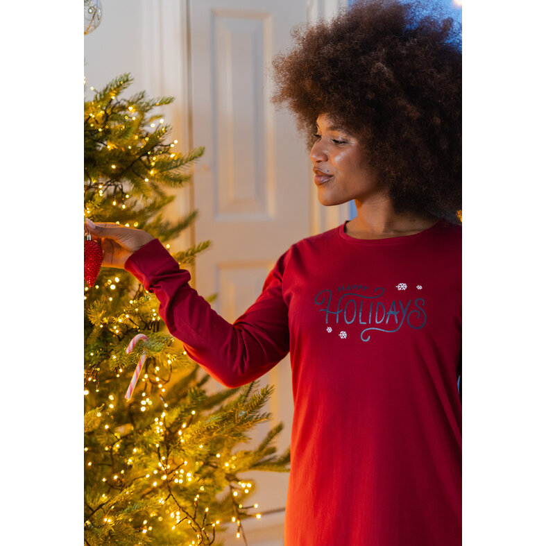 Happy Shorts Happy Shorts Dames Kerst Nachthemd Lange Mouw Rood Print