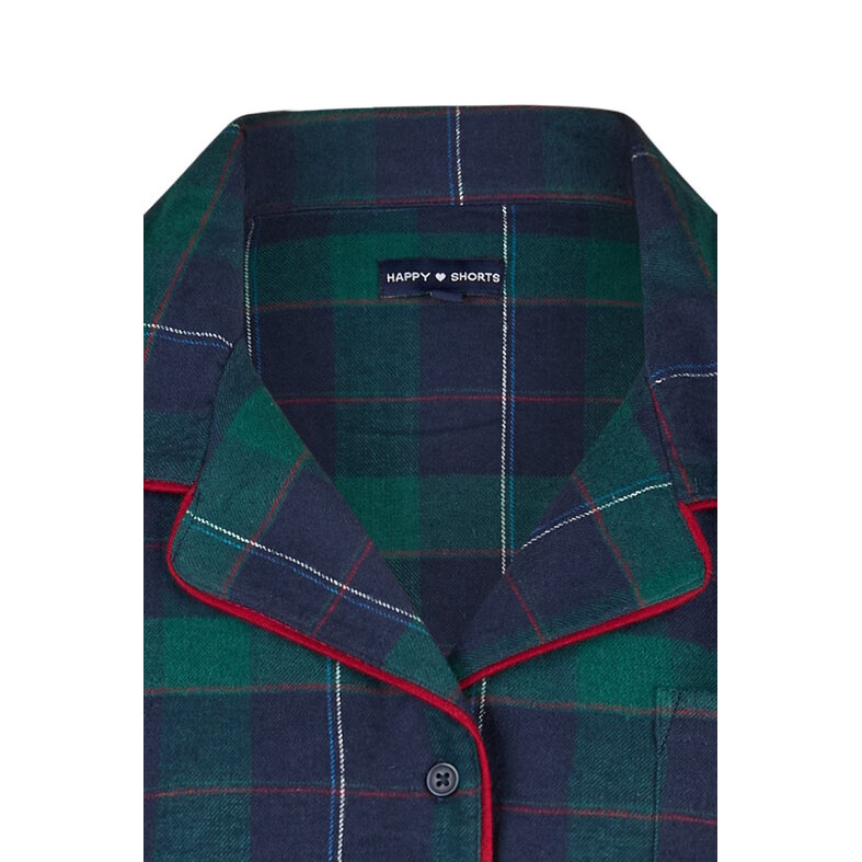 Happy Shorts Happy Shorts Dames Nachthemd Lange Mouw Flanel Donkerblauw/Groen Geruit