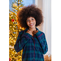 Happy Shorts Happy Shorts Dames Nachthemd Lange Mouw Flanel Donkerblauw/Groen Geruit
