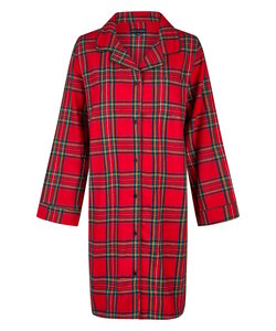 Happy Shorts Dames Nachthemd Lange Mouw Flanel Rood Geruit