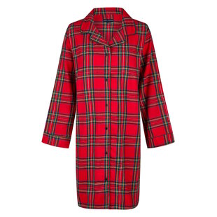 Happy Shorts Dames Nachthemd Lange Mouw Flanel Rood Geruit