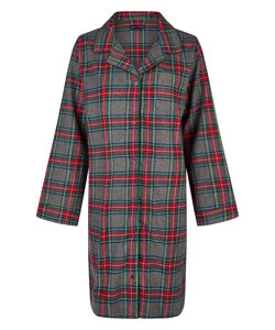 Happy Shorts Dames Nachthemd Lange Mouw Flanel Rood/Grijs Geruit