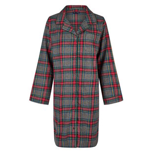 Happy Shorts Dames Nachthemd Lange Mouw Flanel Rood/Grijs Geruit