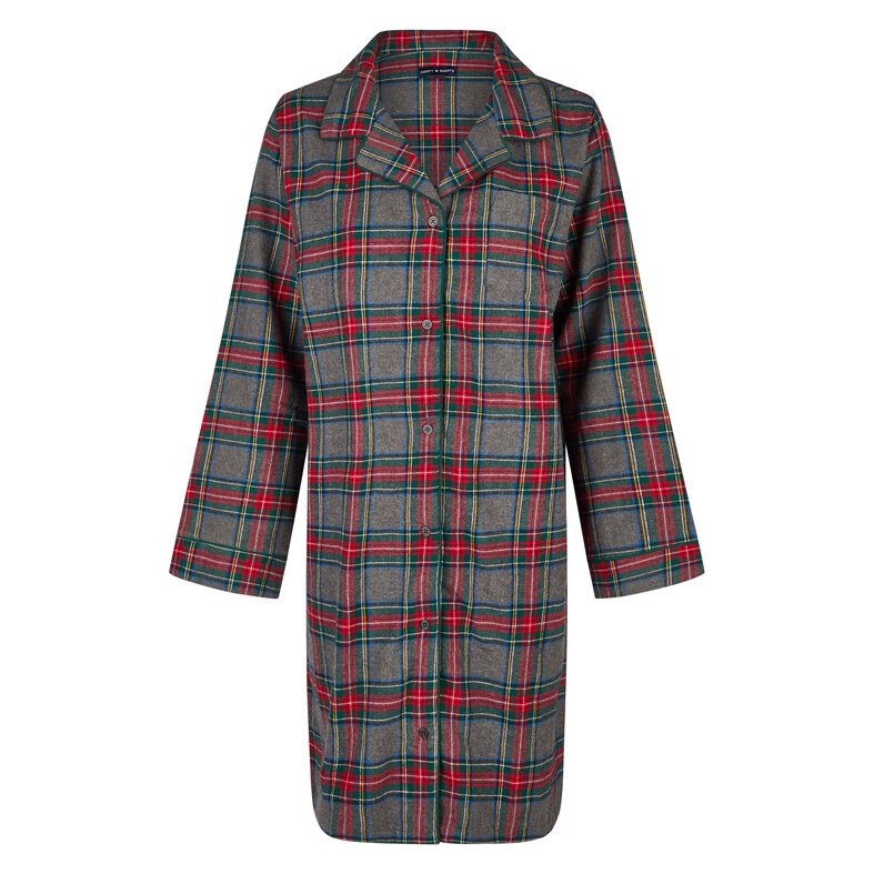 Happy Shorts Happy Shorts Dames Nachthemd Lange Mouw Flanel Rood/Grijs Geruit