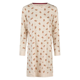 Happy Shorts Ladies Christmas Nightshirt Long Sleeve White Gingerbread