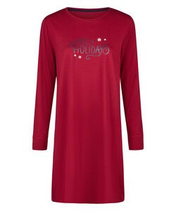 Happy Shorts Ladies Christmas Nightshirt Long Sleeve Red Print