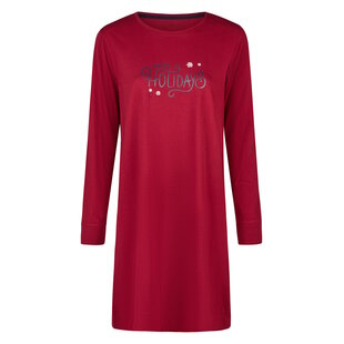 Happy Shorts Ladies Christmas Nightshirt Long Sleeve Red Print