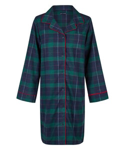 Happy Shorts Ladies Nightshirt Long Sleeve Flannel Dark Blue/Green Checkered