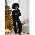 Happy Shorts Happy Shorts Ladies Christmas Pajama Set Shirt + Pants Blue/Green Checkered Flannel