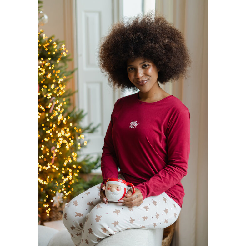 Happy Shorts Happy Shorts Dames Kerst Pyjama Set Shirt + Broek Rood/Wit Gingerbread