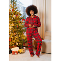 Happy Shorts Happy Shorts Dames Kerst Pyjama Set Shirt + Broek Rood Geruit Flanel