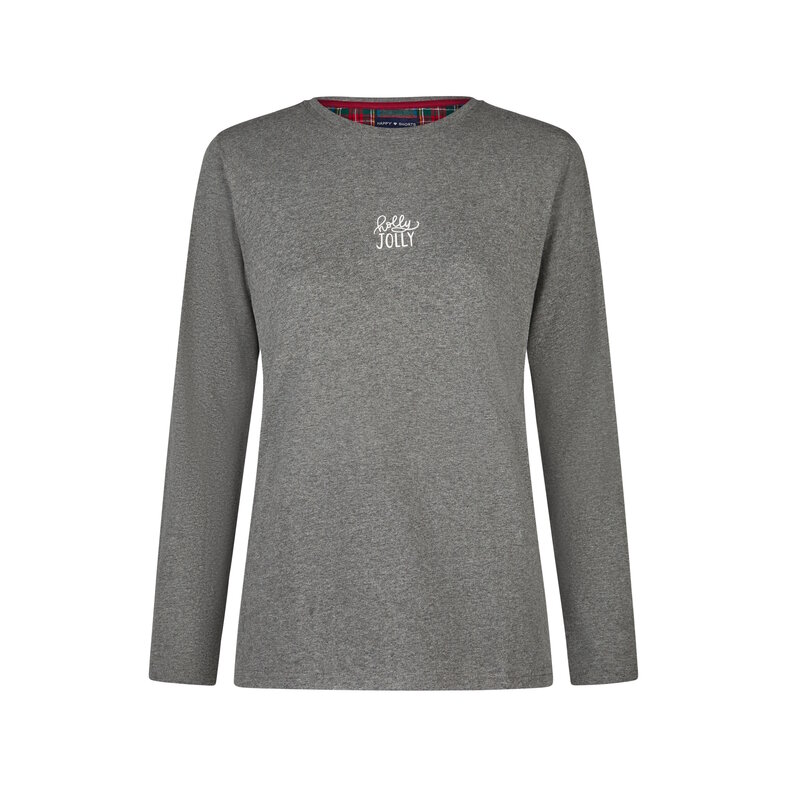 Happy Shorts Happy Shorts Dames Kerst Pyjama Set Shirt + Broek Grijs/Rood Geruit Flanel