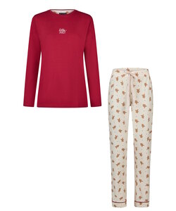 Happy Shorts Ladies Christmas Pajama Set Shirt + Pants Red/White Gingerbread