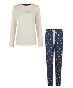 Happy Shorts Ladies Christmas Pajama Set Shirt + Pants White/Dark Blue Gingerbread