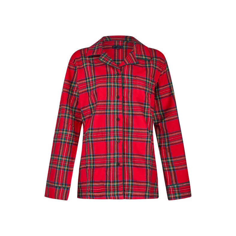 Happy Shorts Happy Shorts Dames Kerst Pyjama Set Shirt + Broek Rood Geruit Flanel