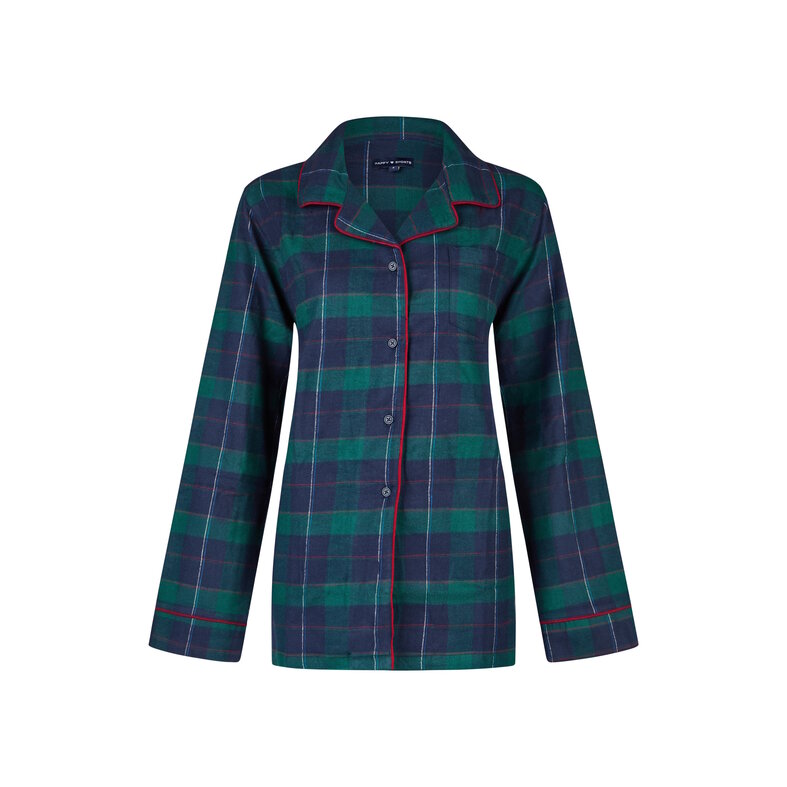 Happy Shorts Happy Shorts Dames Kerst Pyjama Set Shirt + Broek Blauw/Groen Geruit Flanel
