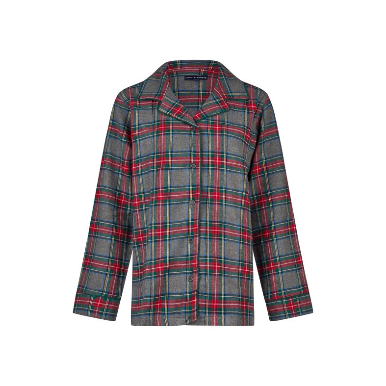 Happy Shorts Happy Shorts Dames Kerst Pyjama Set Shirt + Broek Grijs/Rood Geruit Flanel