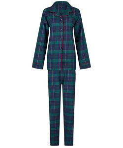 Happy Shorts Dames Kerst Pyjama Set Shirt + Broek Blauw/Groen Geruit Flanel