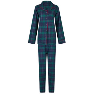 Happy Shorts Dames Kerst Pyjama Set Shirt + Broek Blauw/Groen Geruit Flanel