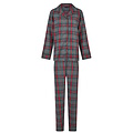 Happy Shorts Happy Shorts Ladies Christmas Pajama Set Shirt + Pants Gray/Red Checkered Flannel