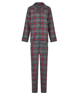 Happy Shorts Ladies Christmas Pajama Set Shirt + Pants Gray/Red Checkered Flannel