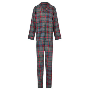 Happy Shorts Ladies Christmas Pajama Set Shirt + Pants Gray/Red Checkered Flannel