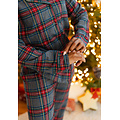 Happy Shorts Happy Shorts Ladies Christmas Pajama Set Shirt + Pants Gray/Red Checkered Flannel