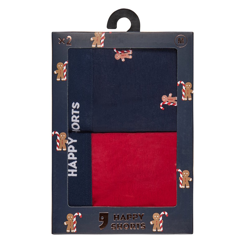 Happy Shorts Happy Shorts Heren Boxershorts Kerst 2-Pack Donkerblauw/Rood