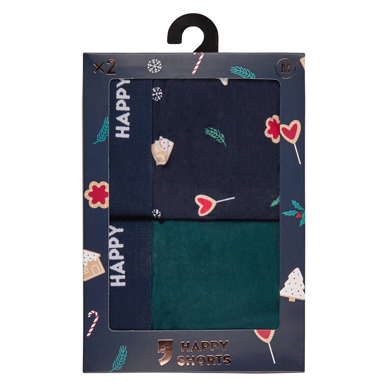 Happy Shorts Happy Shorts Heren Boxershorts Kerst 2-Pack Donkerblauw/Groen