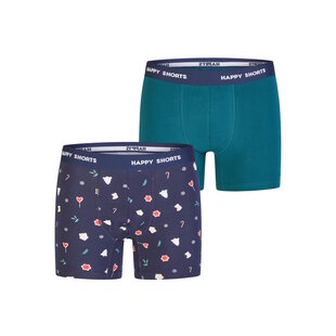 Happy Shorts Heren Boxershorts Kerst 2-Pack Donkerblauw/Groen