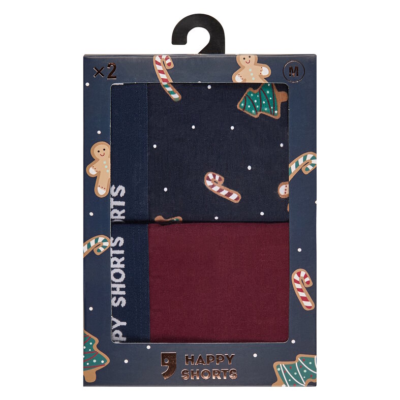 Happy Shorts Happy Shorts Heren Boxershorts Kerst 2-Pack Donkerblauw/Bordeaux