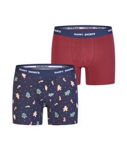 Happy Shorts Heren Boxershorts Kerst 2-Pack Donkerblauw/Bordeaux