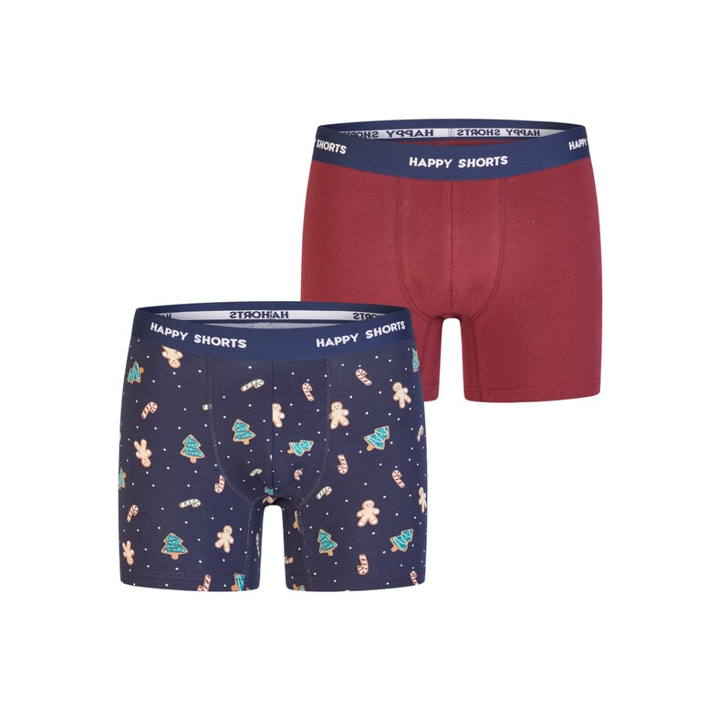 Happy Shorts Happy Shorts Heren Boxershorts Kerst 2-Pack Donkerblauw/Bordeaux