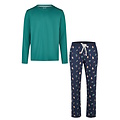 Happy Shorts Happy Shorts Men's Christmas Pajama Set Shirt + Pants Green/Dark Blue Gingerbread Print