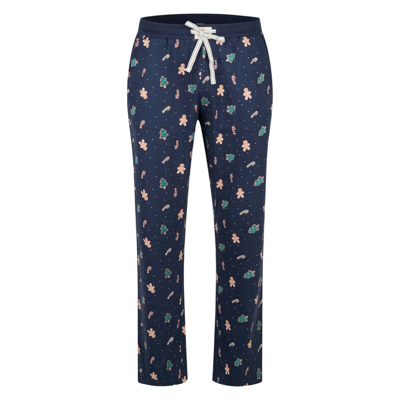 Happy Shorts Happy Shorts Heren Kerst Pyjama Set Shirt + Broek Groen/Donkerblauw Gingerbread Print