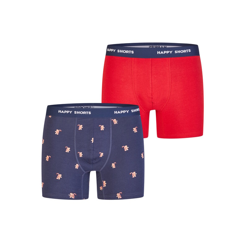 Happy Shorts Happy Shorts Heren Boxershorts Kerst 2-Pack Donkerblauw/Rood