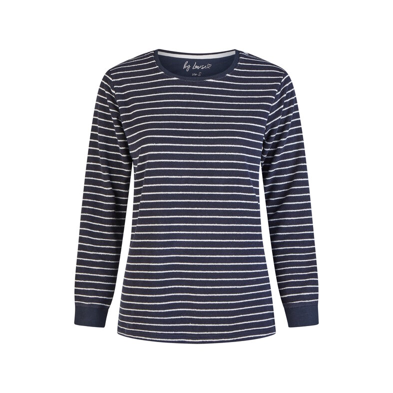 By Louise By Louise Ladies Winter Pajama Set Long Terry Dark Blue Striped