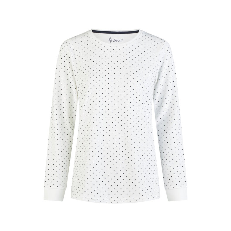 By Louise By Louise Dames Winter Pyjama Set Lang Badstof Wit/Donkerblauw Gestreept