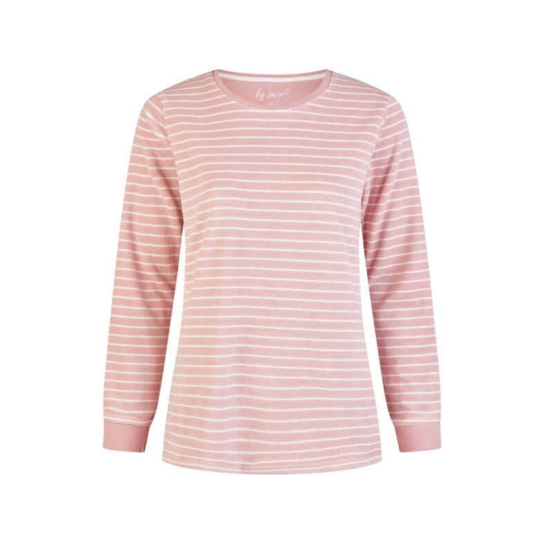By Louise By Louise Dames Winter Pyjama Set Lang Badstof Roze Gestreept