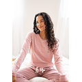 By Louise By Louise Dames Winter Pyjama Set Lang Badstof Roze Gestreept