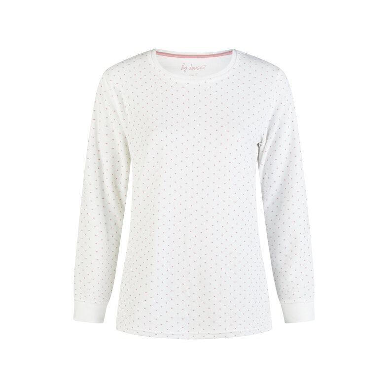By Louise By Louise Dames Winter Pyjama Set Lang Badstof Wit/Roze Gestreept