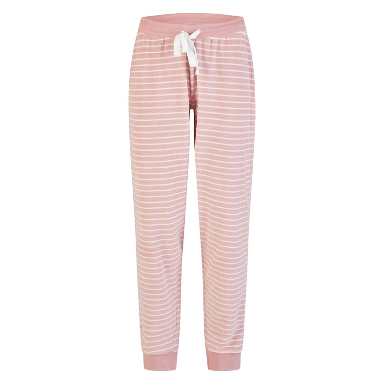 By Louise By Louise Dames Winter Pyjama Set Lang Badstof Wit/Roze Gestreept