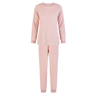 By Louise Dames Winter Pyjama Set Lang Badstof Roze Gestreept