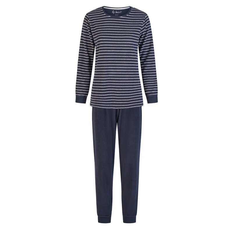 By Louise By Louise Ladies Winter Pajama Set Long Terry Dark Blue Striped