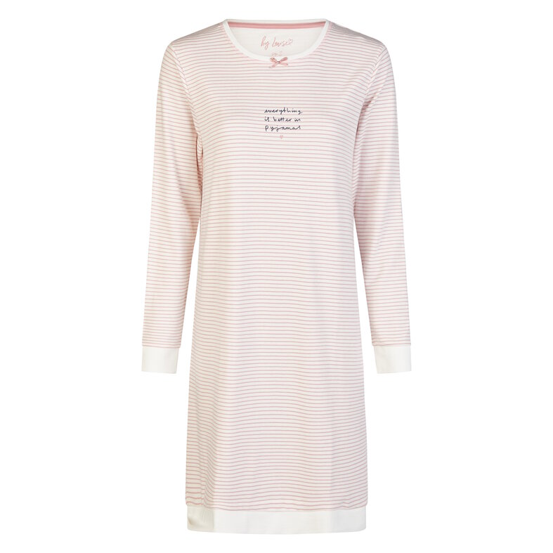 By Louise By Louise Dames Nachthemd Interlock Lange Mouw Roze/Wit Gestreept