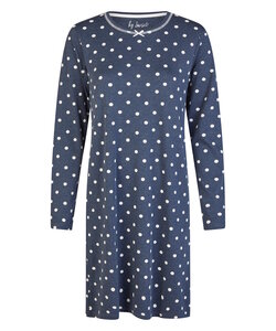 By Louise Dames Nachthemd Interlock Lange Mouw Donkerblauw Polkadot