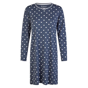 By Louise Dames Nachthemd Interlock Lange Mouw Donkerblauw Polkadot
